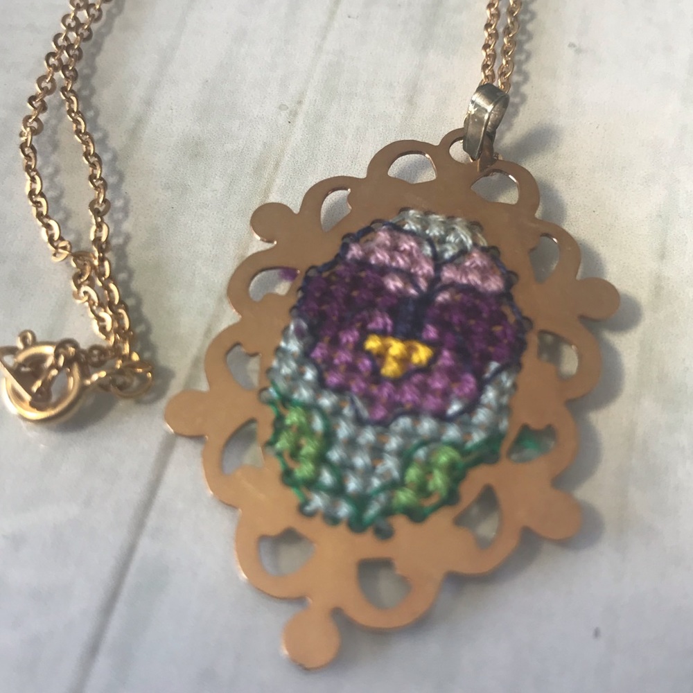Floral Cross-stitch Necklace
